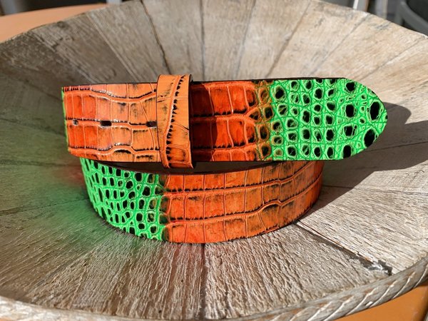 UmjuBELT Ledergürtel "Alligator Mix grün- orange"