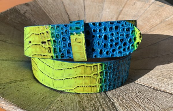 UmjuBELT Ledergürtel - "Alligator Mix blau-grün"